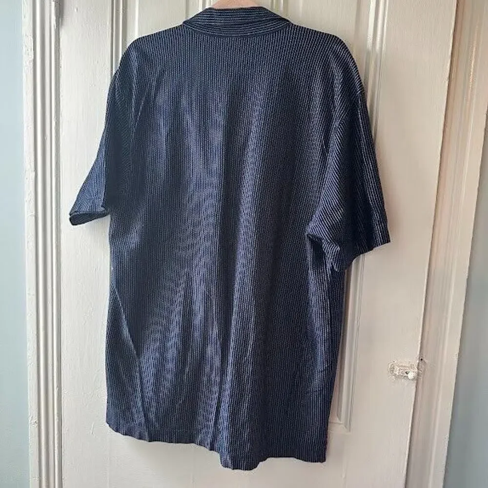 Tasso Ella Shirt Mens XXL Navy Blue Striped Button Up Short Sleeve Cotton - Picture 4 of 5